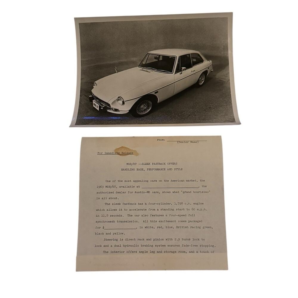 1969 MGB/GT Austin Promo Photo Ad Copy British Leyland Dealership Ephemera BMH